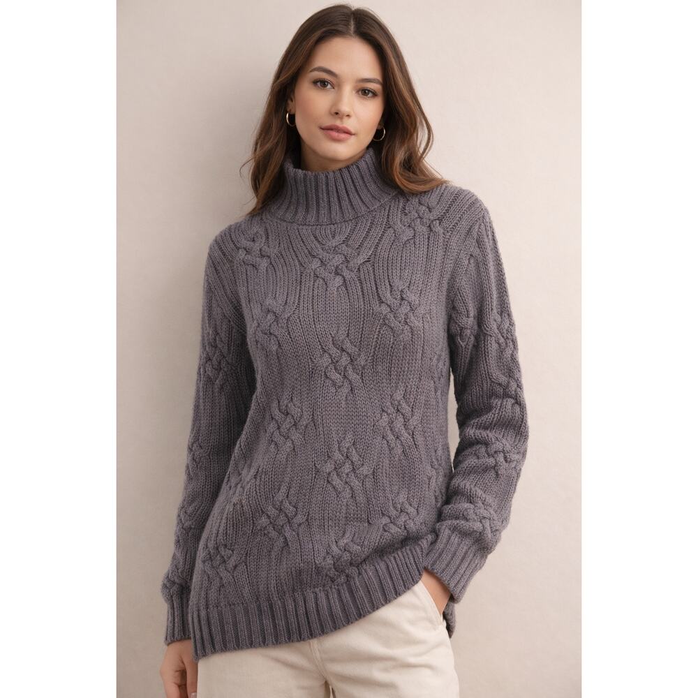 Austin Reed Womens Chunky Cable Knit Navy Sweater XS Braided Lux Scandi